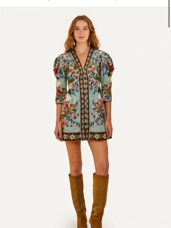 FARM Rio Blue Beauty Bouquet Mini Dress NWT - Picture 2 of 2